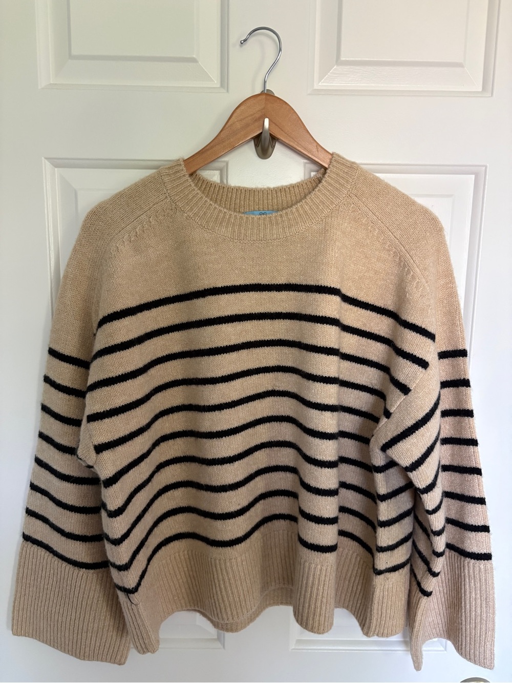 Cece Medium Cozy Cream Knit Women's Sweater with Black Trim